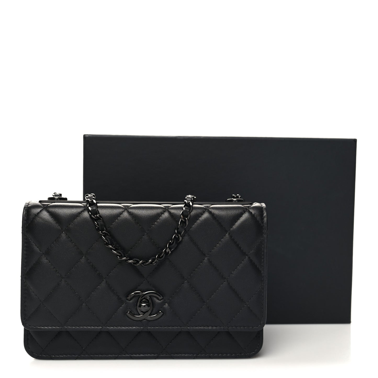 Lambskin Quilted Trendy CC Wallet On Chain WOC So Black