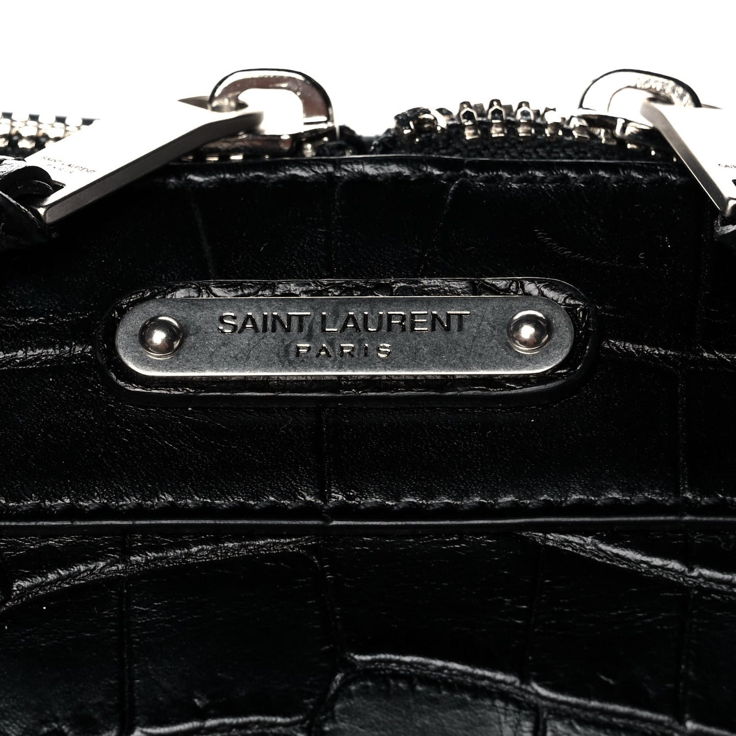 Calfskin Crocodile Embossed Large Convertible ID Bag Black