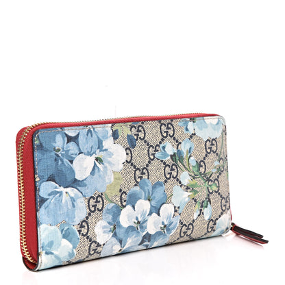 Gucci GG Supreme Monogram Blooms Zip Around Wallet Blue Red 3 of 8