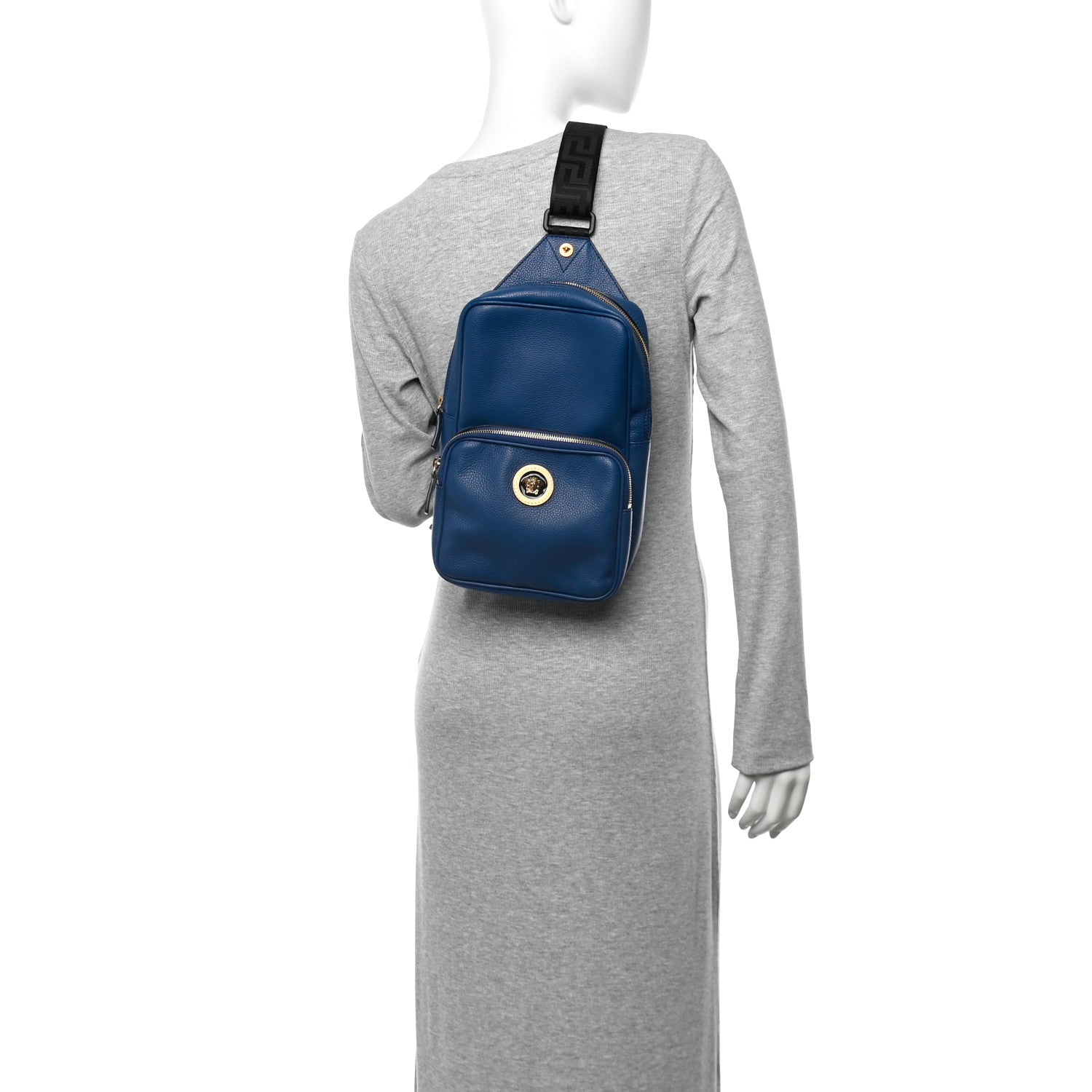Versace Calfskin Sling Backpack Blue 2 of 9