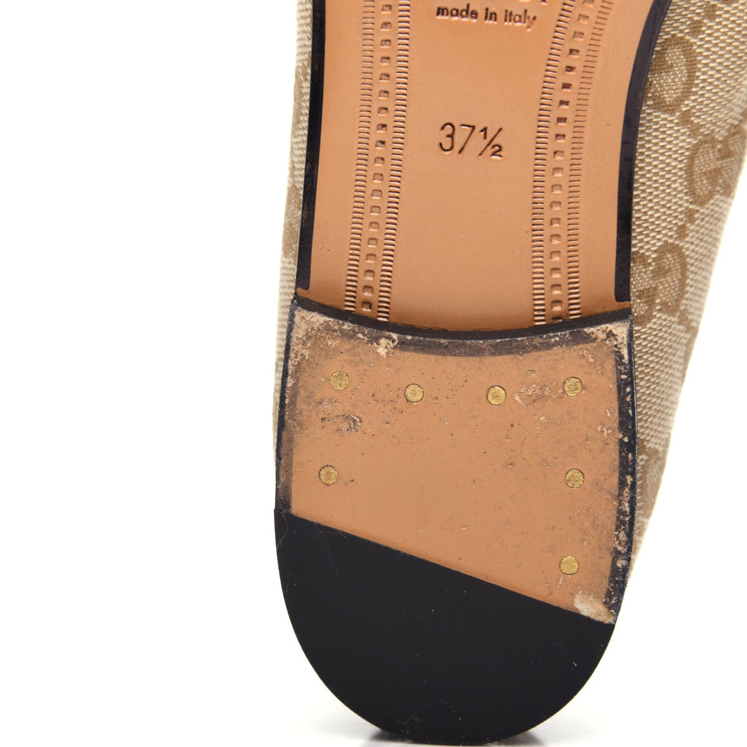Gucci Canvas GG Monogram Horsebit Womens Jordaan Loafers 37.5 New Sand Friky Taupe 11 of 12