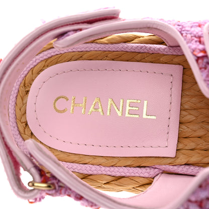 Chanel Tweed Patent Calfskin Velcro Dad Sandals 41 Light Purple Pink Red 7 of 8