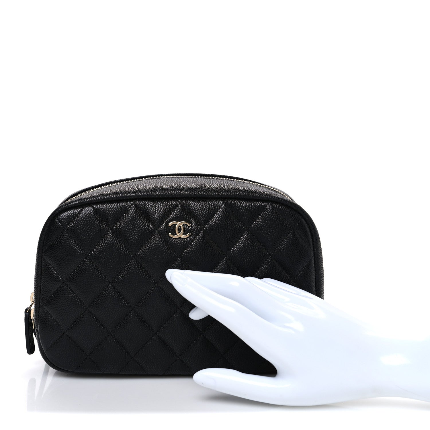 Chanel Caviar Quilted Medium Curvy Pouch Cosmetic Case Black 2 of 7