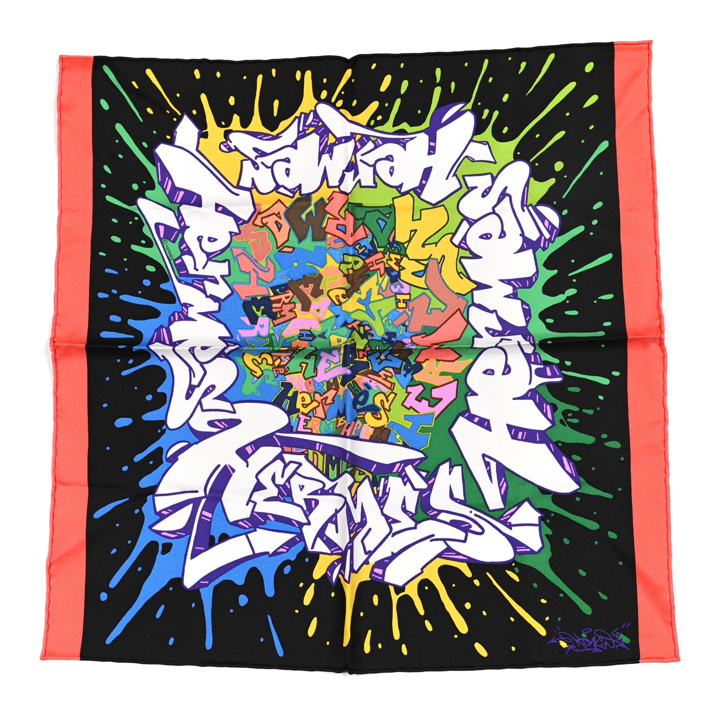 Silk Gavroche Graff Pocket Square Scarf Multicolor Black Jaune