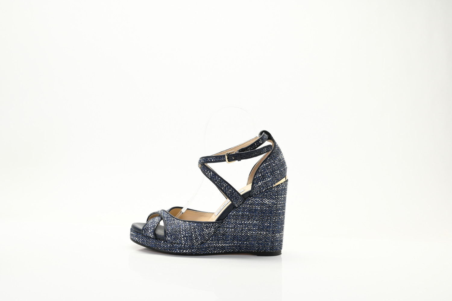 Jimmy Choo Tweed Alanah 105 Wedge Sandals 39.5 Blue 1 of 18