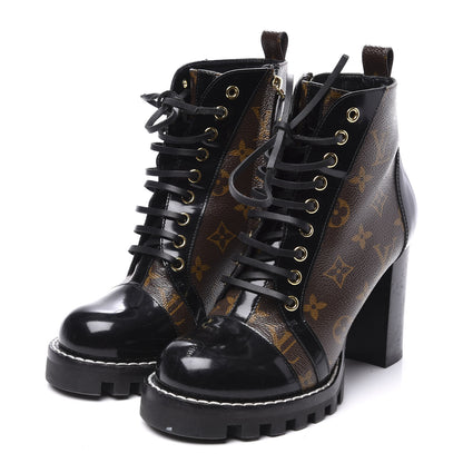 Louis Vuitton Patent Calfskin Monogram Star Trail Ankle Boots 38.5 Black 2 of 9