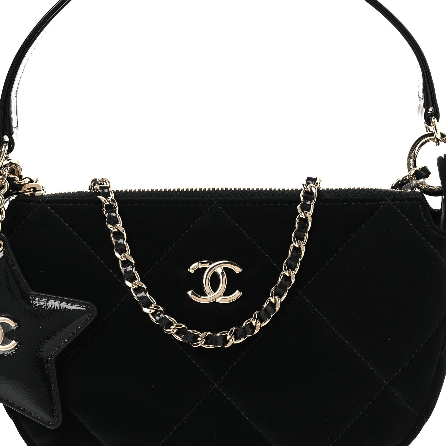 Chanel Velvet Effect Nylon Shiny Crumpled Calfskin Coco Neige Quilted Clutch With Chain Black 9 of 15