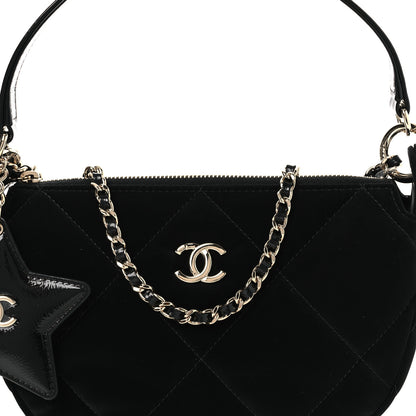 Chanel Velvet Effect Nylon Shiny Crumpled Calfskin Coco Neige Quilted Clutch With Chain Black 9 of 15