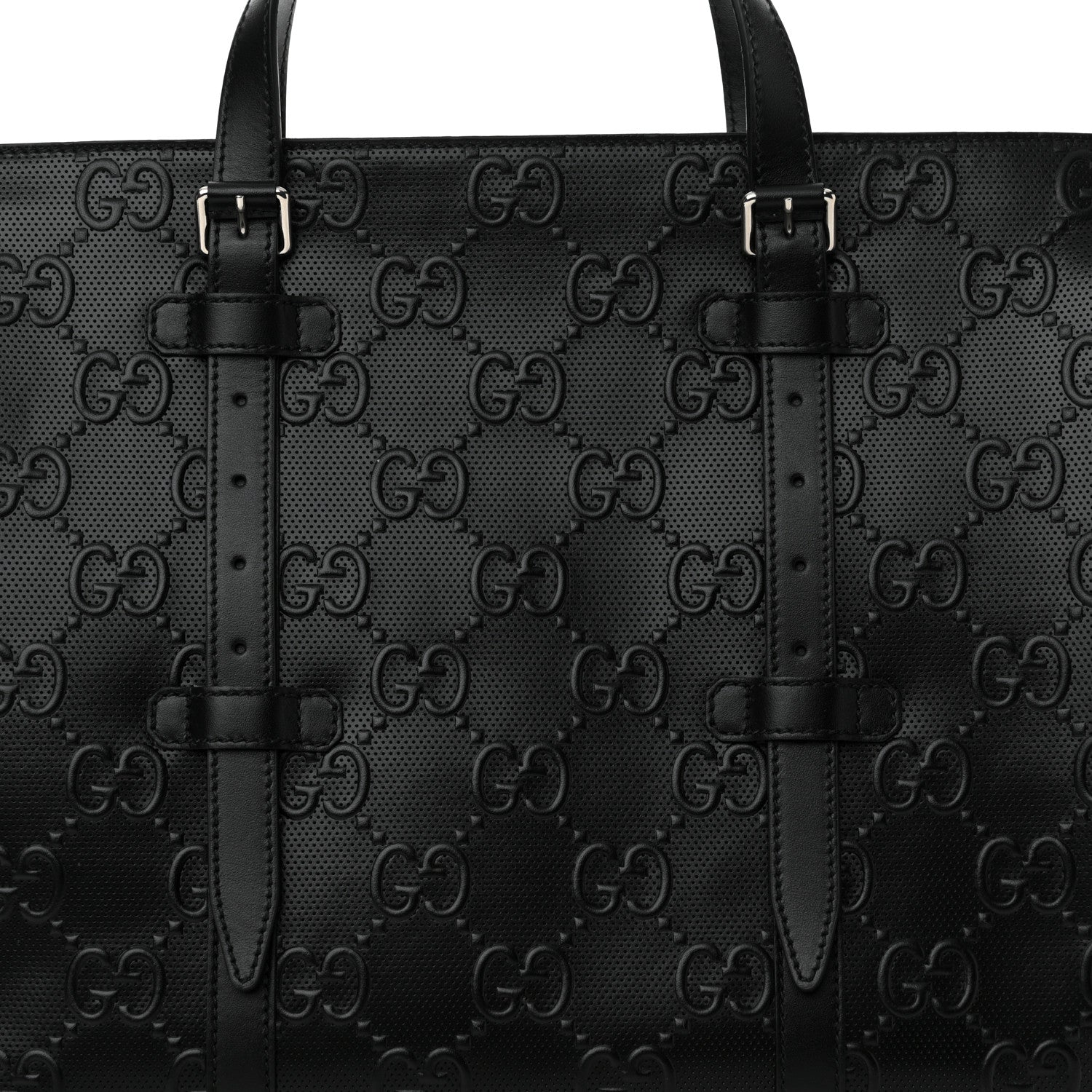 Gucci Calfskin GG Tennis Embossed Tote Bag Black 8 of 10