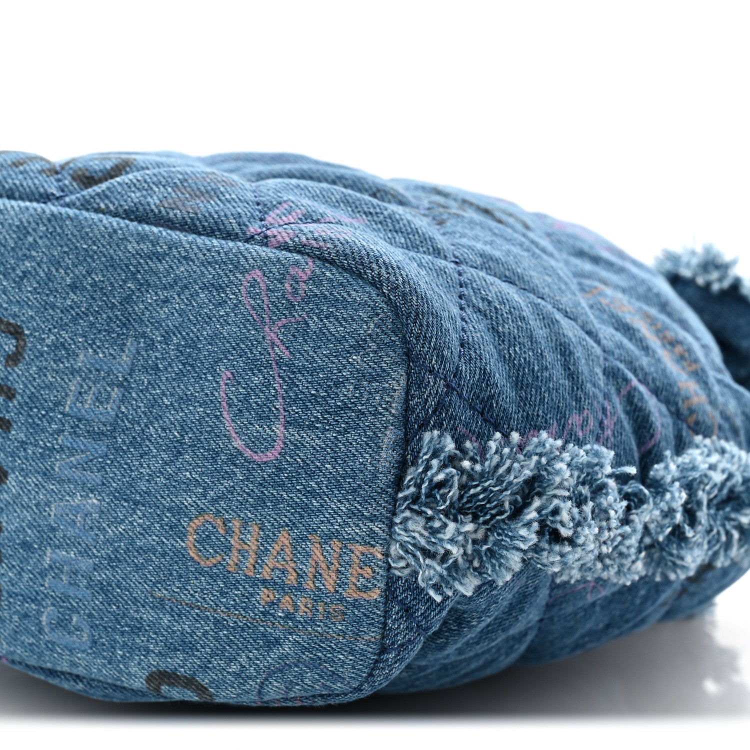 Chanel Denim Quilted Small Mood Bucket With Chain Blue Yellow Orange 10 of 11