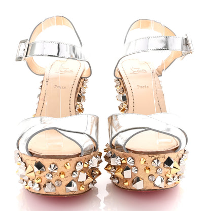 Christian Louboutin Calfskin Lame Cork Almericca 120 Studded Wedge Sandals 40 Silver 3 of 8
