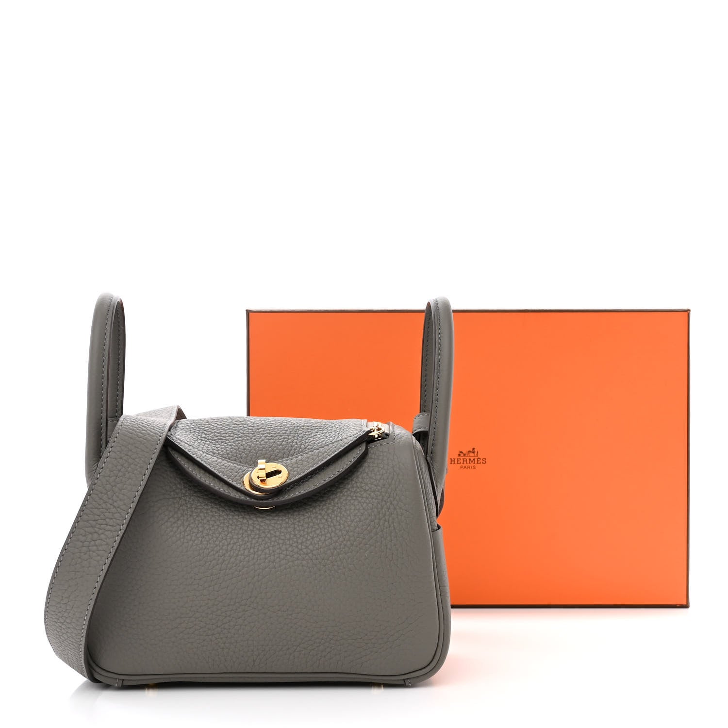Hermes Taurillon Clemence Mini Lindy 20 Gris Meyer 11 of 11