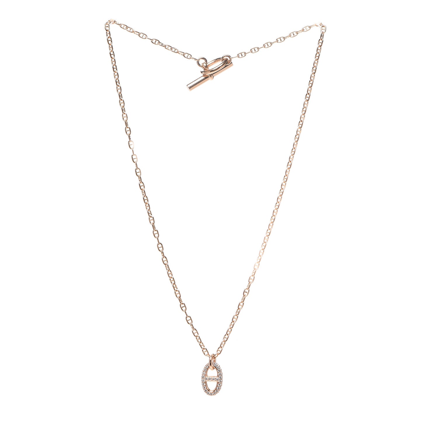 18K Rose Gold Diamond PM New Farandole Pendant Necklace SH