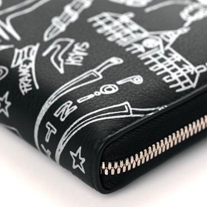 Balenciaga Calfskin Classic Silver Hardware Printed Tattoo Everyday Continental Zip Around Wallet Black 10 of 11