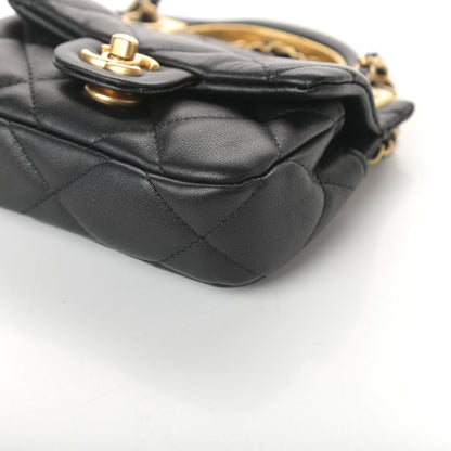 Chanel Calfskin Quilted Lady Handle Flap Card Holder With Chain Black 11 of 11