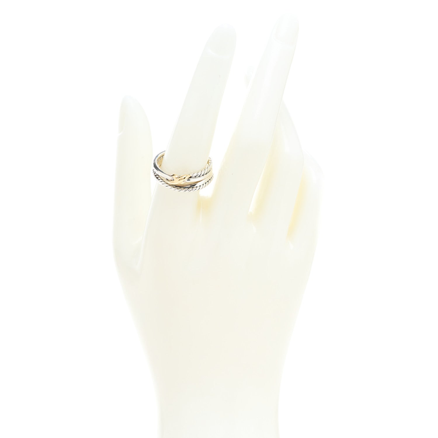 David Yurman Sterling Silver 18K Yellow Gold 6mm X Crossover Ring 57 8 2 of 4