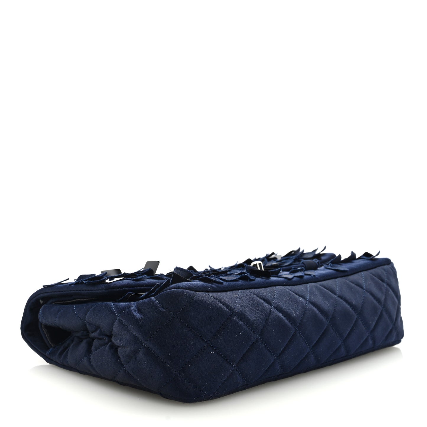 Satin Paillette Sequin Quilted Medium Single Flap Navy