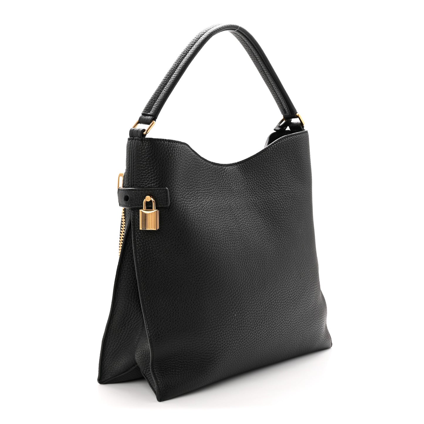 Pebbled Calfskin Small Alix Padlock Zip Hobo Bag Black