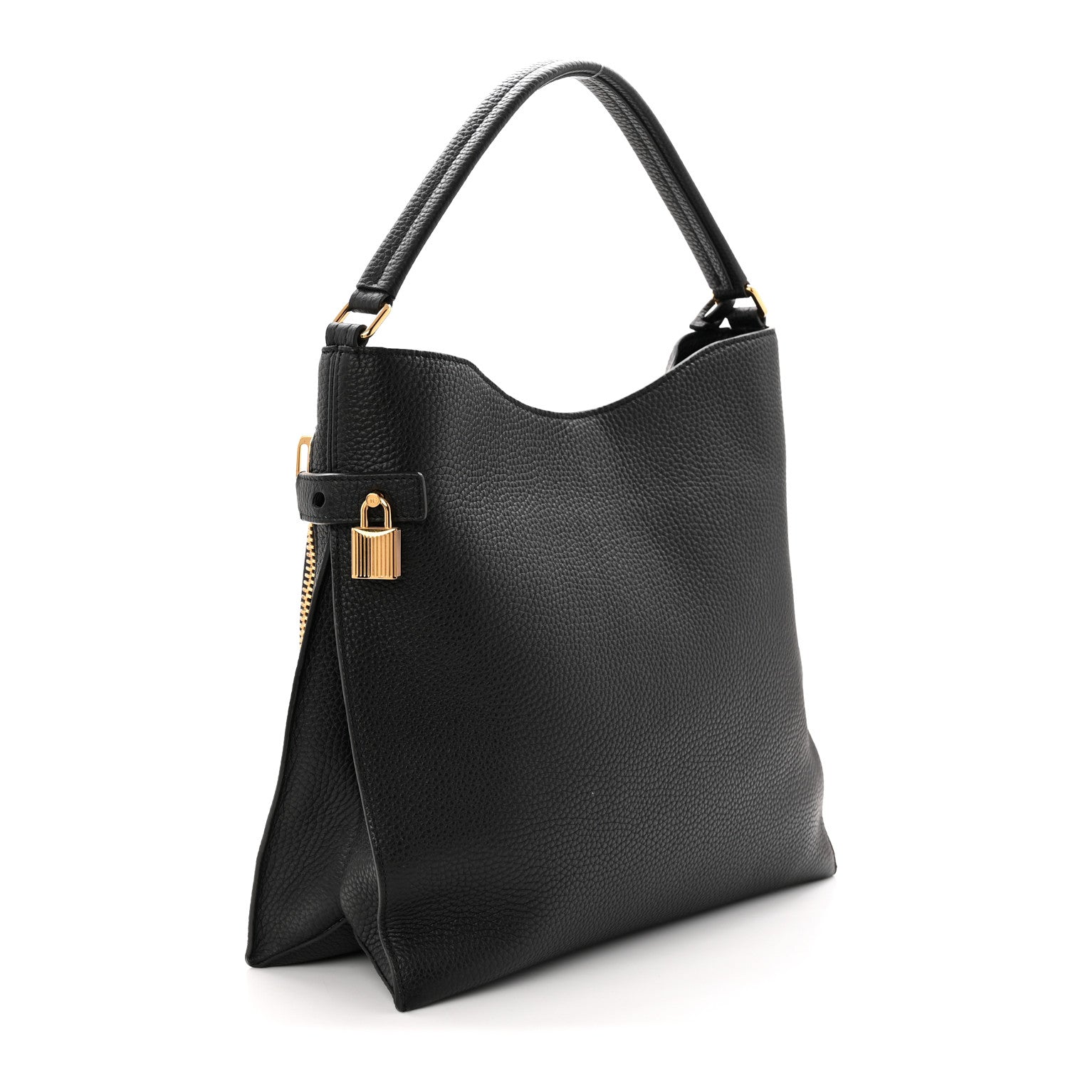 Tom Ford Pebbled Calfskin Small Alix Padlock Zip Hobo Bag Black 4 of 11