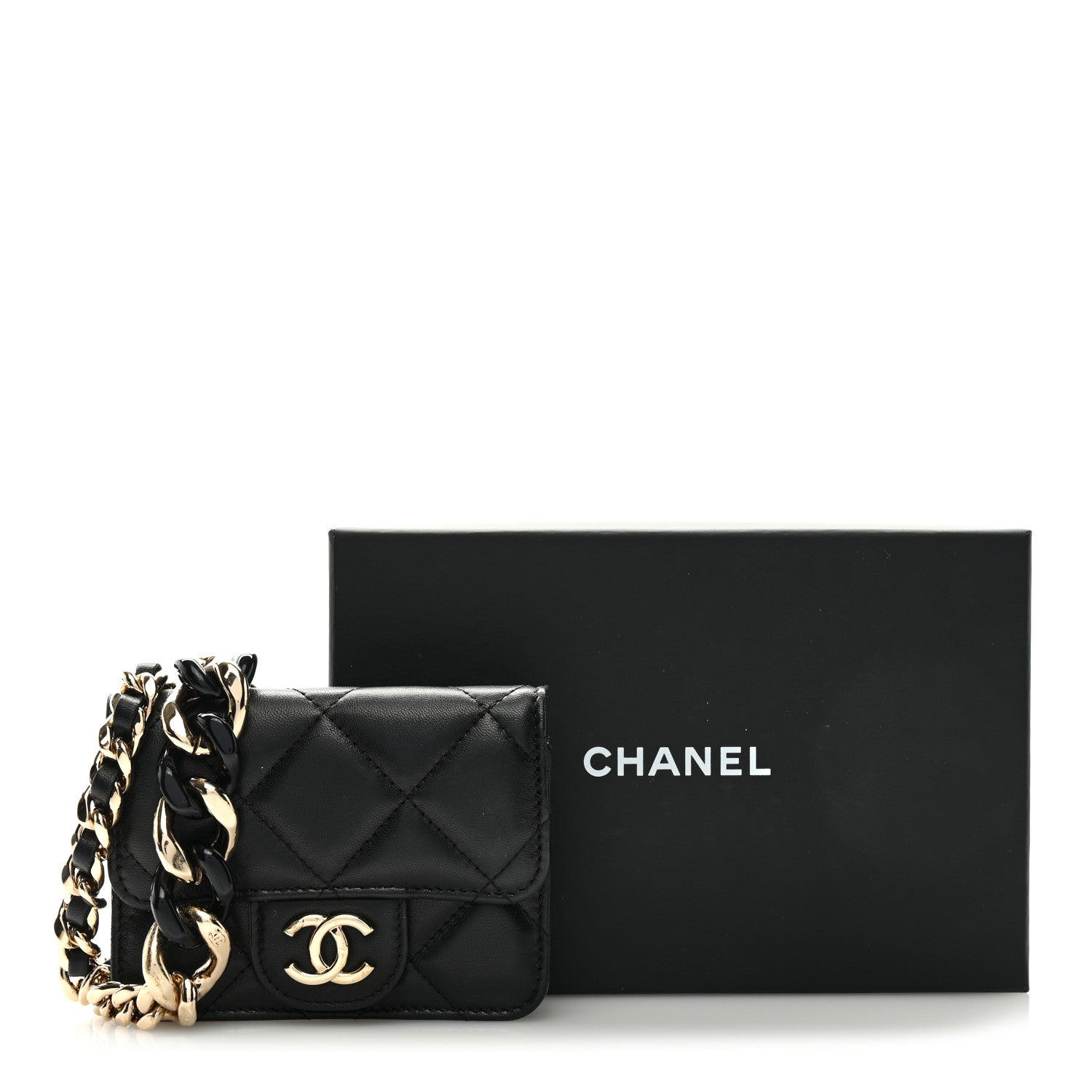 Chanel Lambskin Quilted Elegant Chain Mini Flap Belt Bag Black 10 of 10