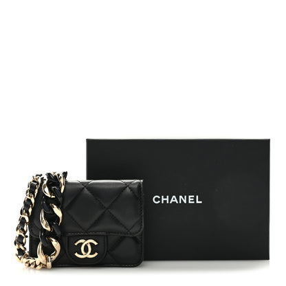 Chanel Lambskin Quilted Elegant Chain Mini Flap Belt Bag Black 10 of 10