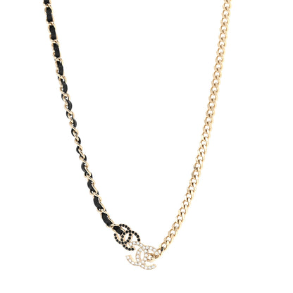 Chanel Metal Calfskin Crystal Double CC Short Necklace Black Gold 1 of 6
