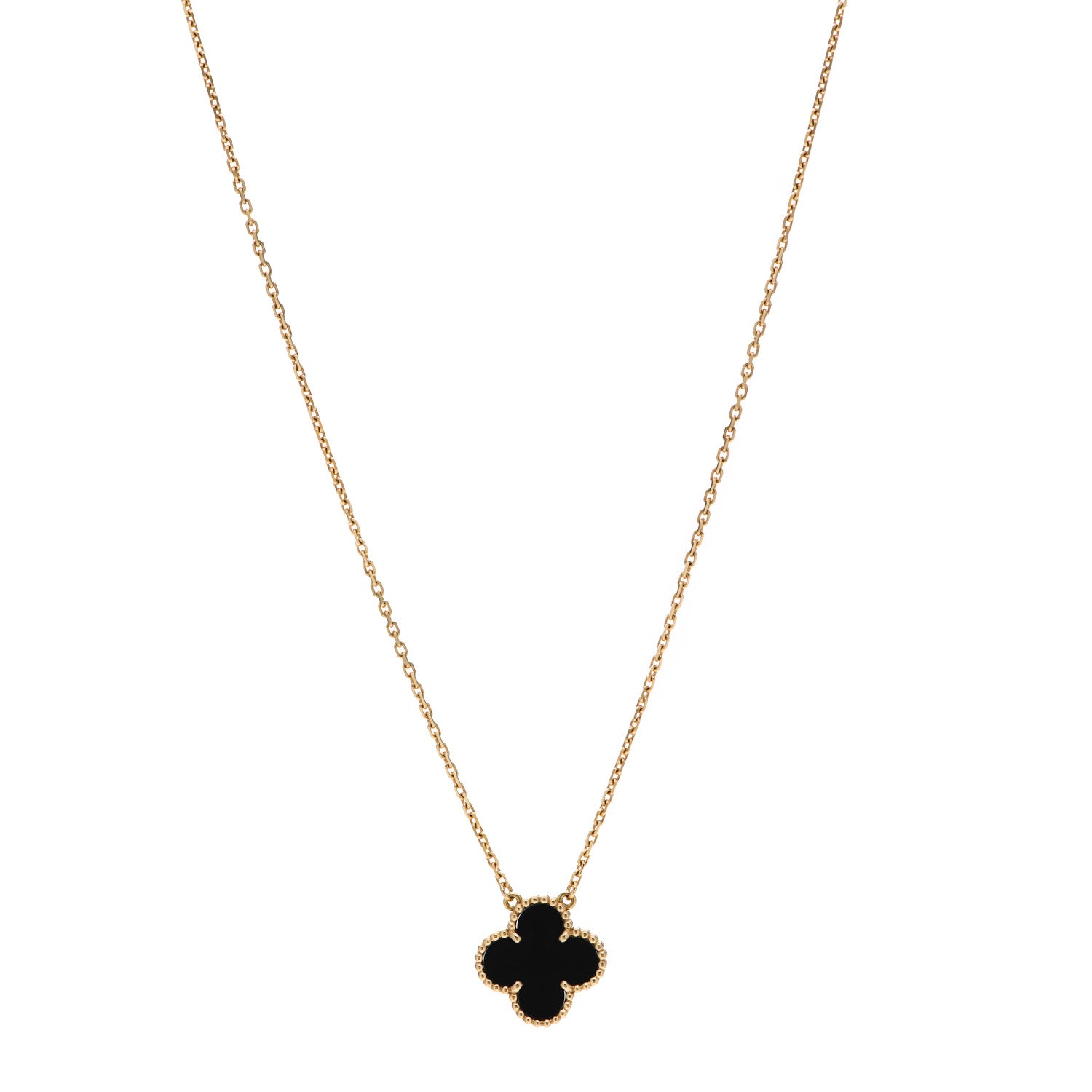 Van Cleef & Arpels 18K Yellow Gold Black Onyx Vintage Alhambra Pendant Necklace 1 of 6