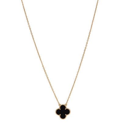 Van Cleef & Arpels 18K Yellow Gold Black Onyx Vintage Alhambra Pendant Necklace 1 of 6
