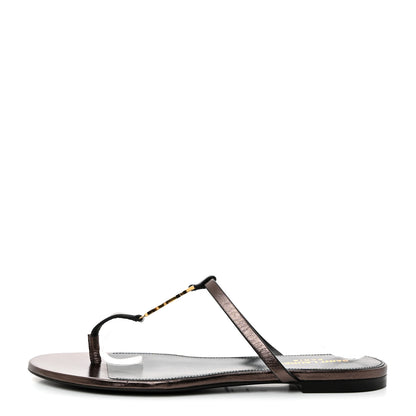 Saint Laurent Calfskin Cassandra Monogram Sandals 38.5 Bronze 1 of 8