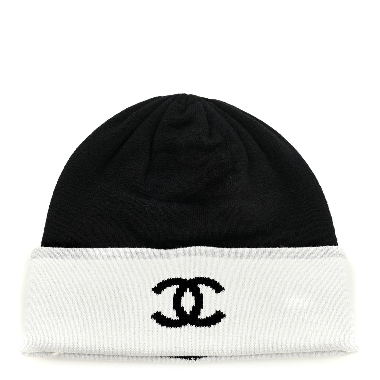 Cashmere Cotton CC Beanie Hat Black Light Grey White
