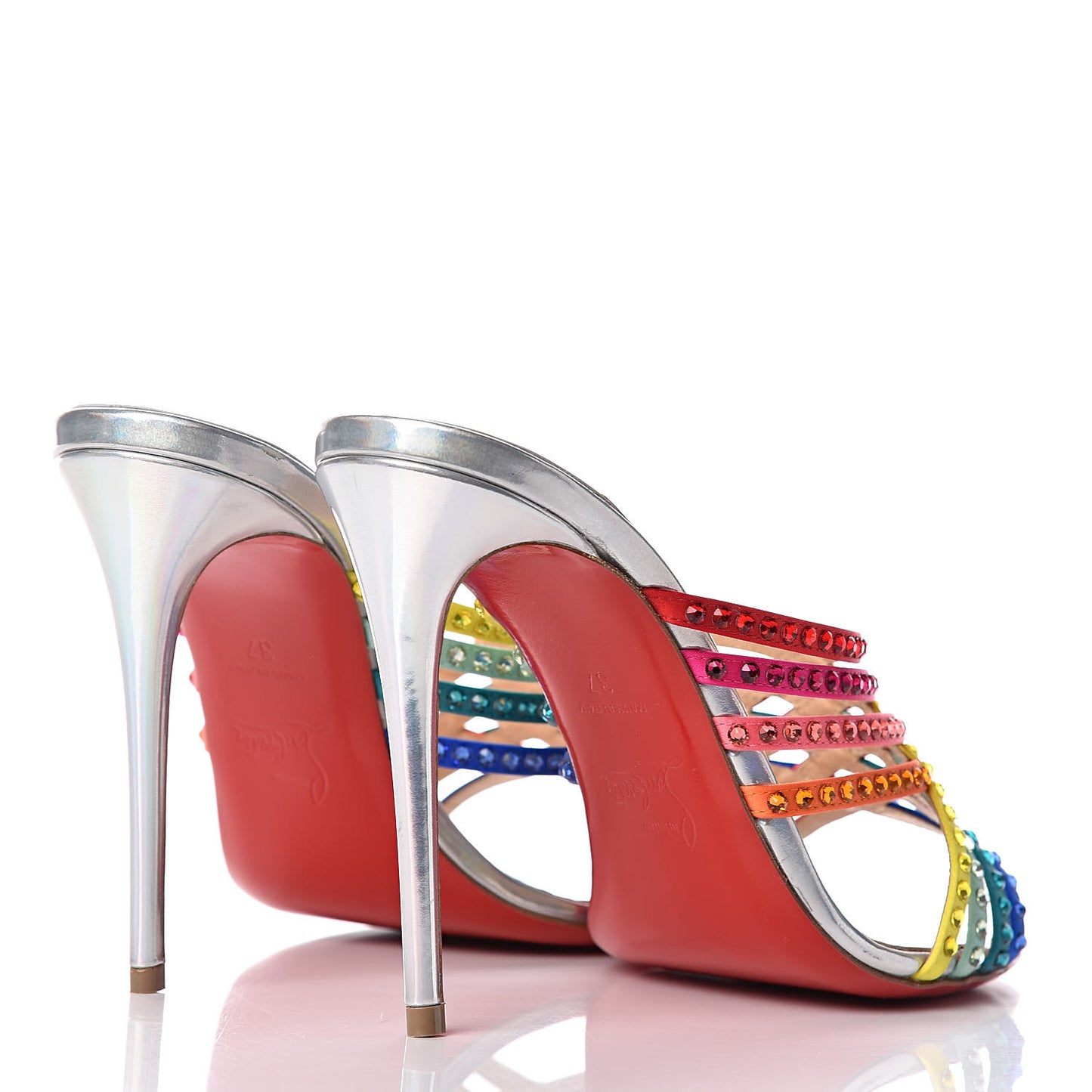 Specchio Calfskin Crystal Marthastrass 100 Slide Sandals 37 Silver Multicolor
