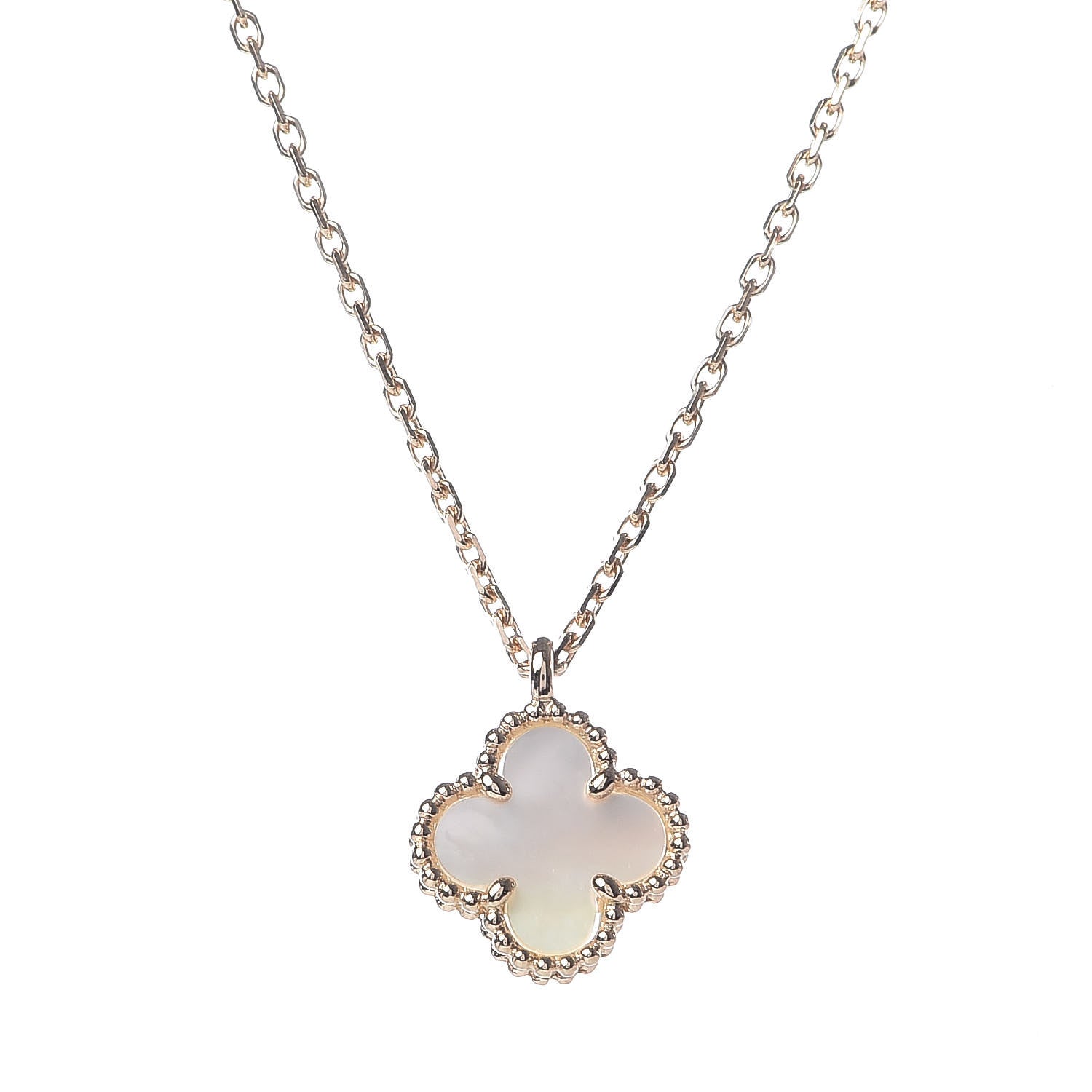 Van Cleef & Arpels 18K Yellow Gold Mother of Pearl Sweet Alhambra Pendant Necklace 4 of 8