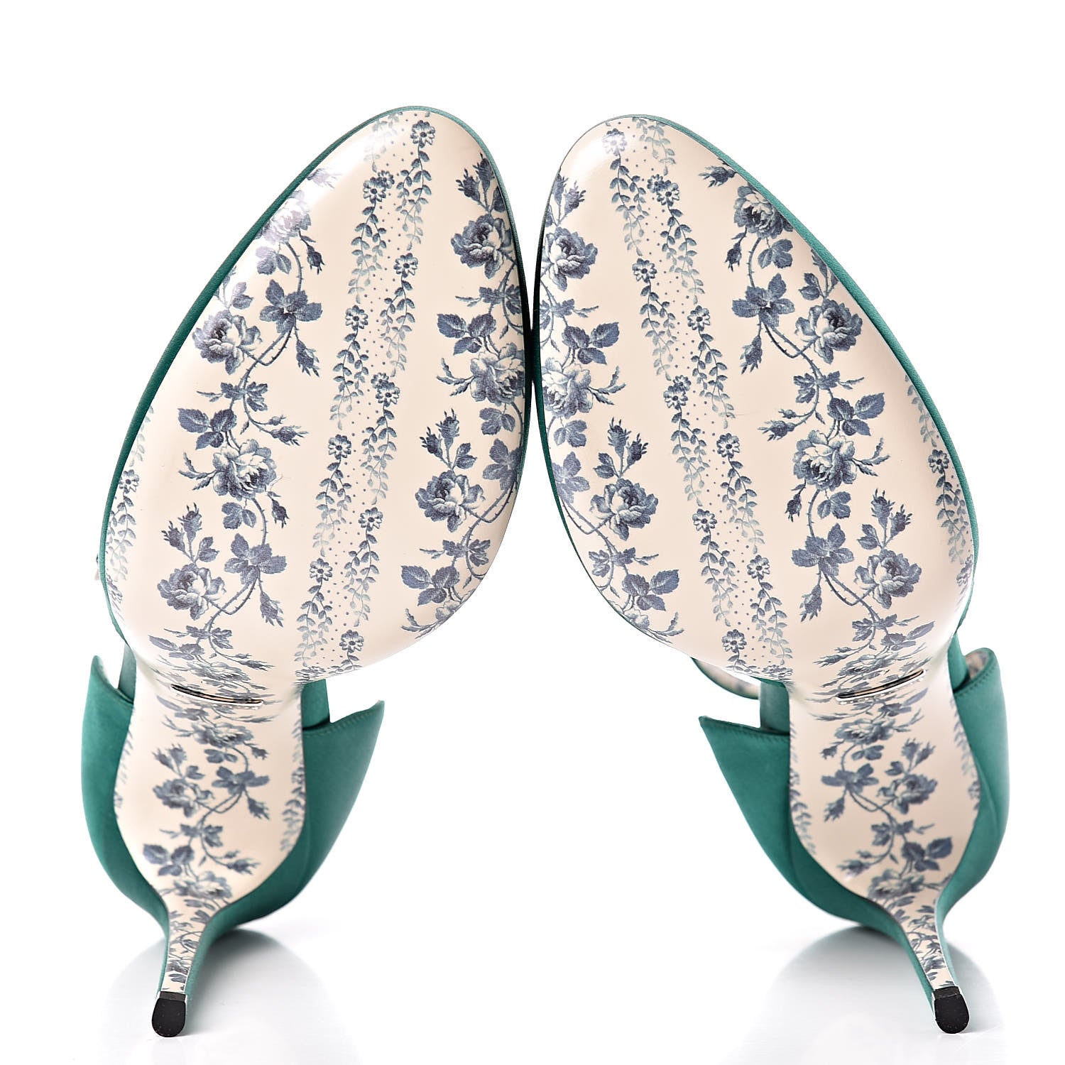 Gucci Satin Daisy Ankle Strap d'Orsay 105 Pumps 40 Emerald Green 5 of 8