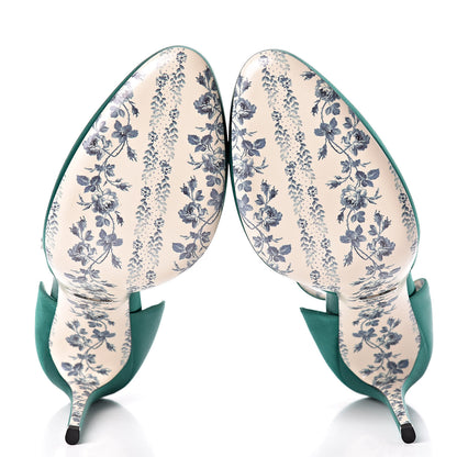 Gucci Satin Daisy Ankle Strap d'Orsay 105 Pumps 40 Emerald Green 5 of 8