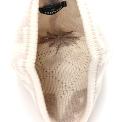 Chanel Cashmere Wool Silk Logo Beanie Hat Beige White 4 of 6