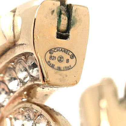 Chanel Metal Crystal Strass CC Hoop Earrings Gold 4 of 5