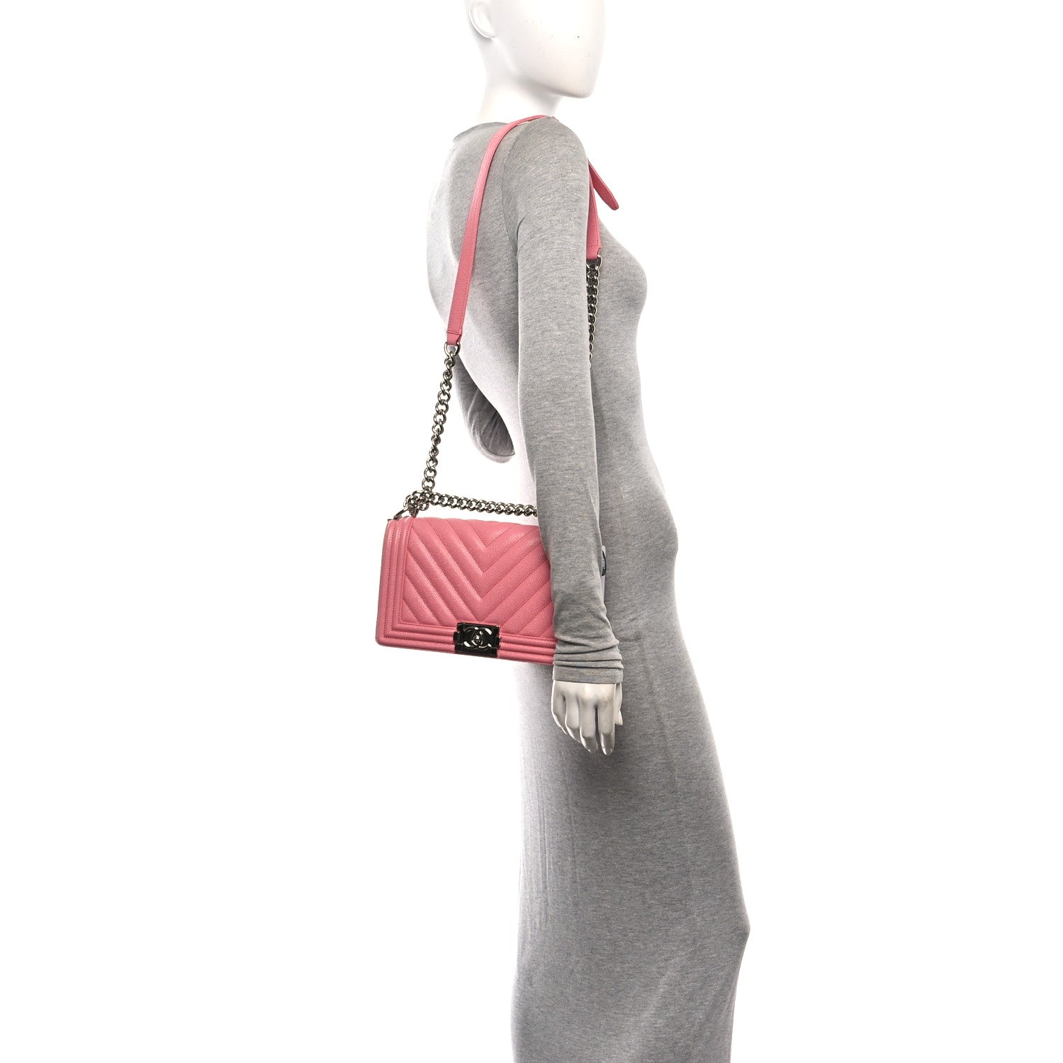 Chanel Caviar Chevron Quilted Medium Boy Flap Pink 2 of 11