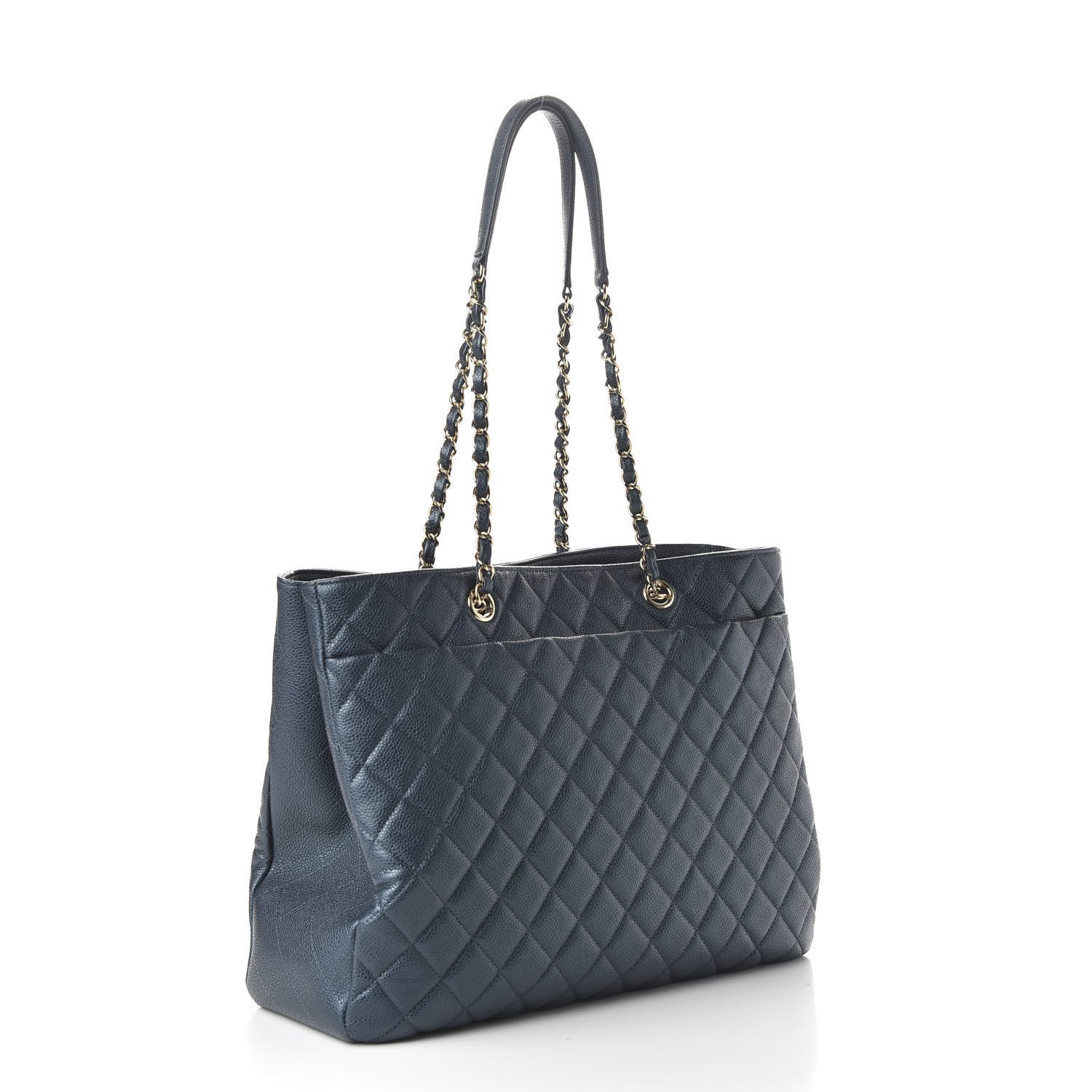 Chanel Metallic Caviar Quilted Large Classic Shopping Tote Dark Blue 3 of 10