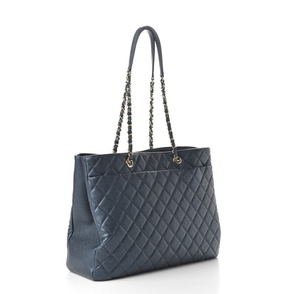 Chanel Metallic Caviar Quilted Large Classic Shopping Tote Dark Blue 3 of 10