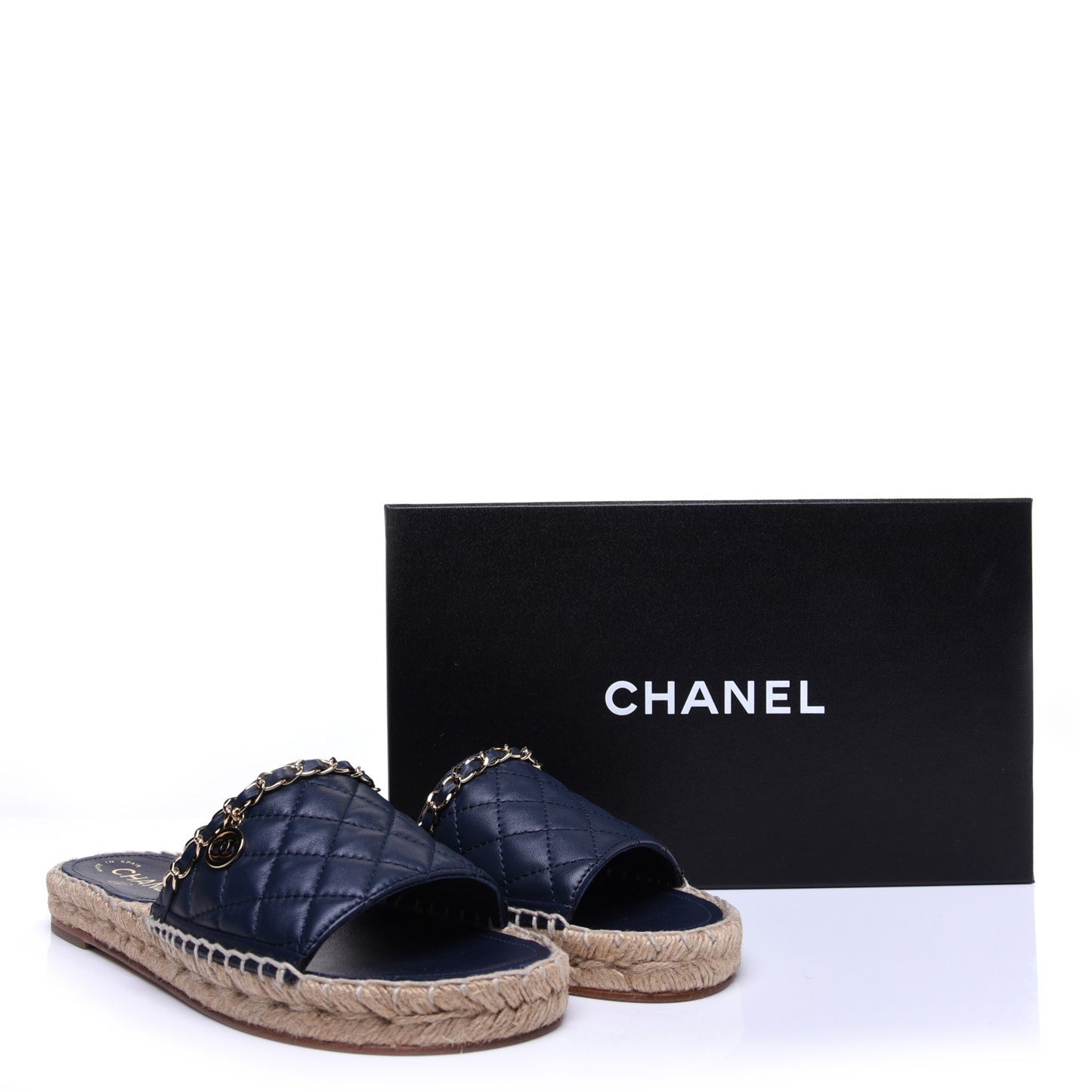 Lambskin Quilted CC Espadrille Slip On Sandals 37 Navy