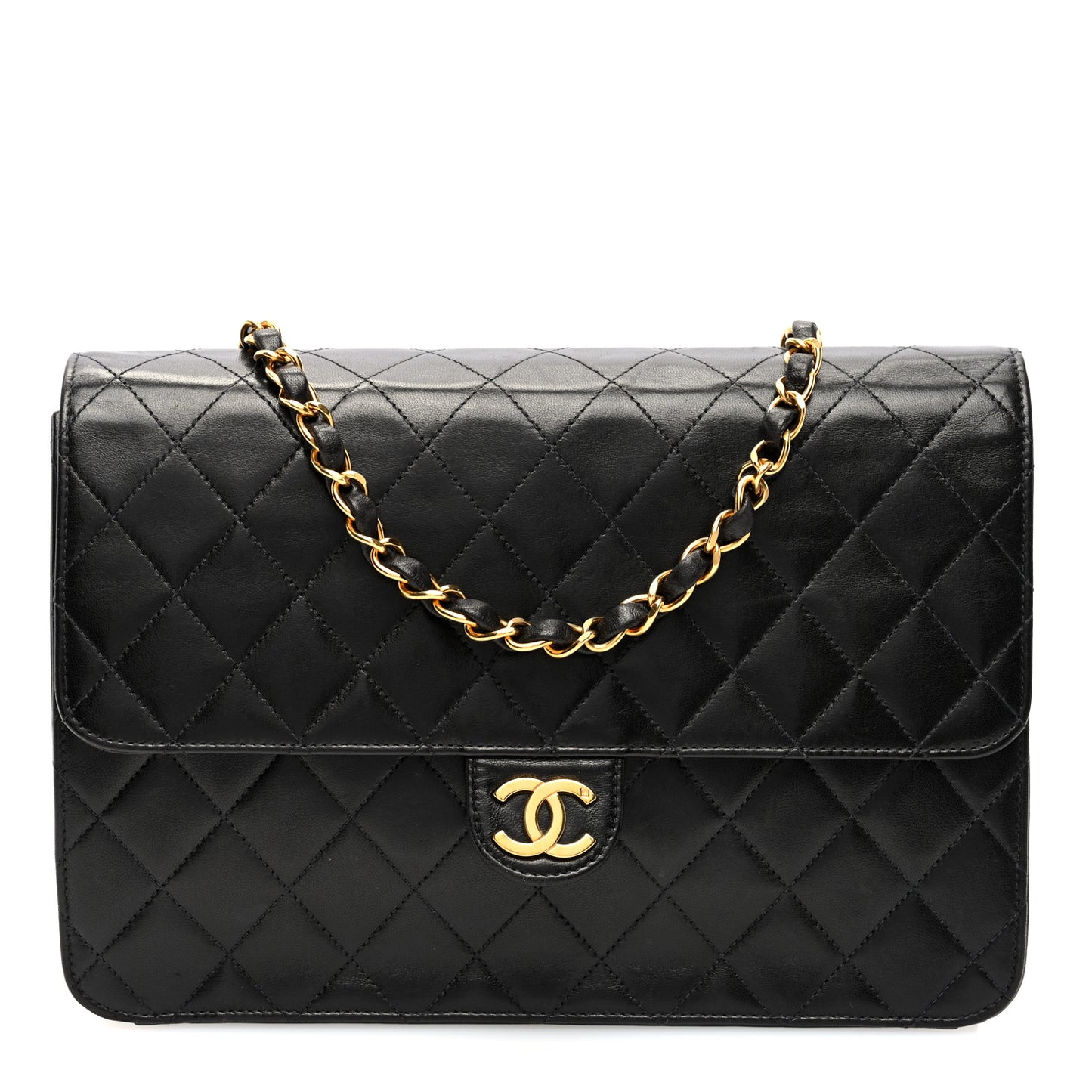 Lambskin Quilted Medium Single Flap Black