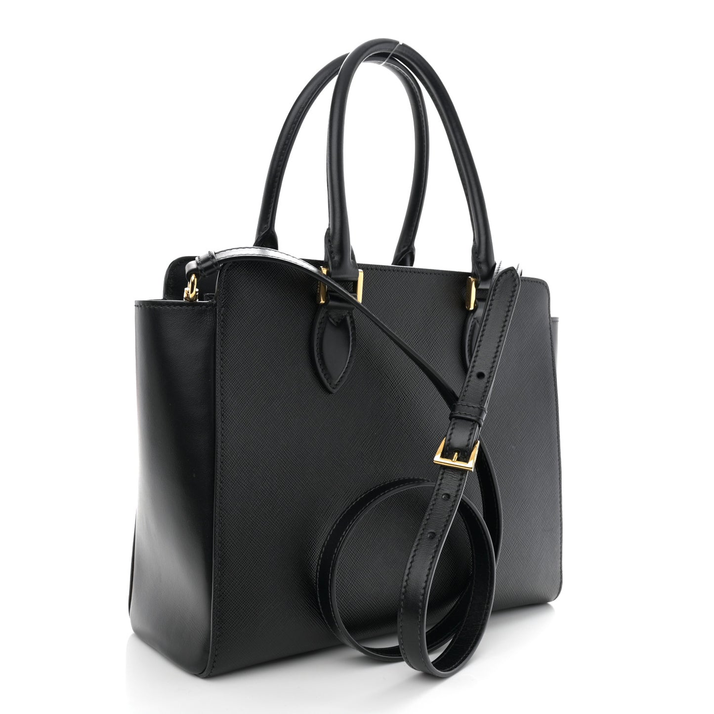 Saffiano Soft Calfskin Small Zippered Tote Black