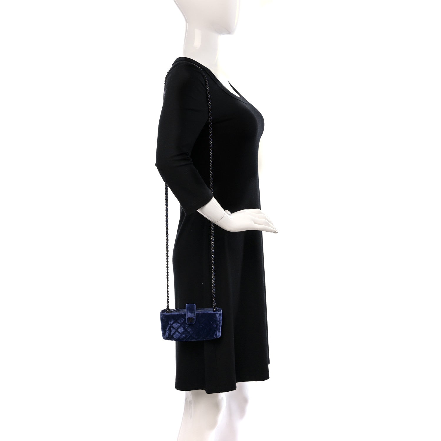 Chanel Velvet Quilted Mini Phone Holder Crossbody Bag Blue 3 of 10