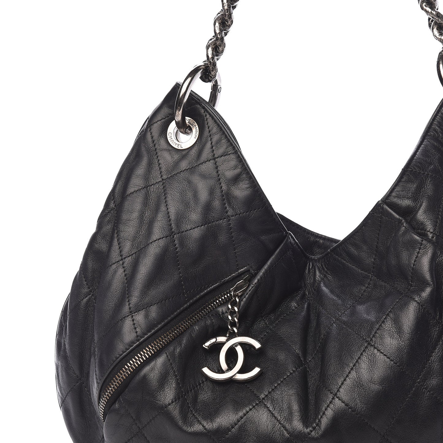 Calfskin Coco Pleats Hobo Black