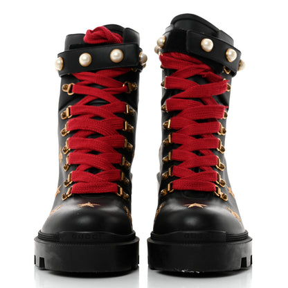 Gucci Calfskin Embroidered Lace Up Combat Ankle Boots 40.5 Black 2 of 9