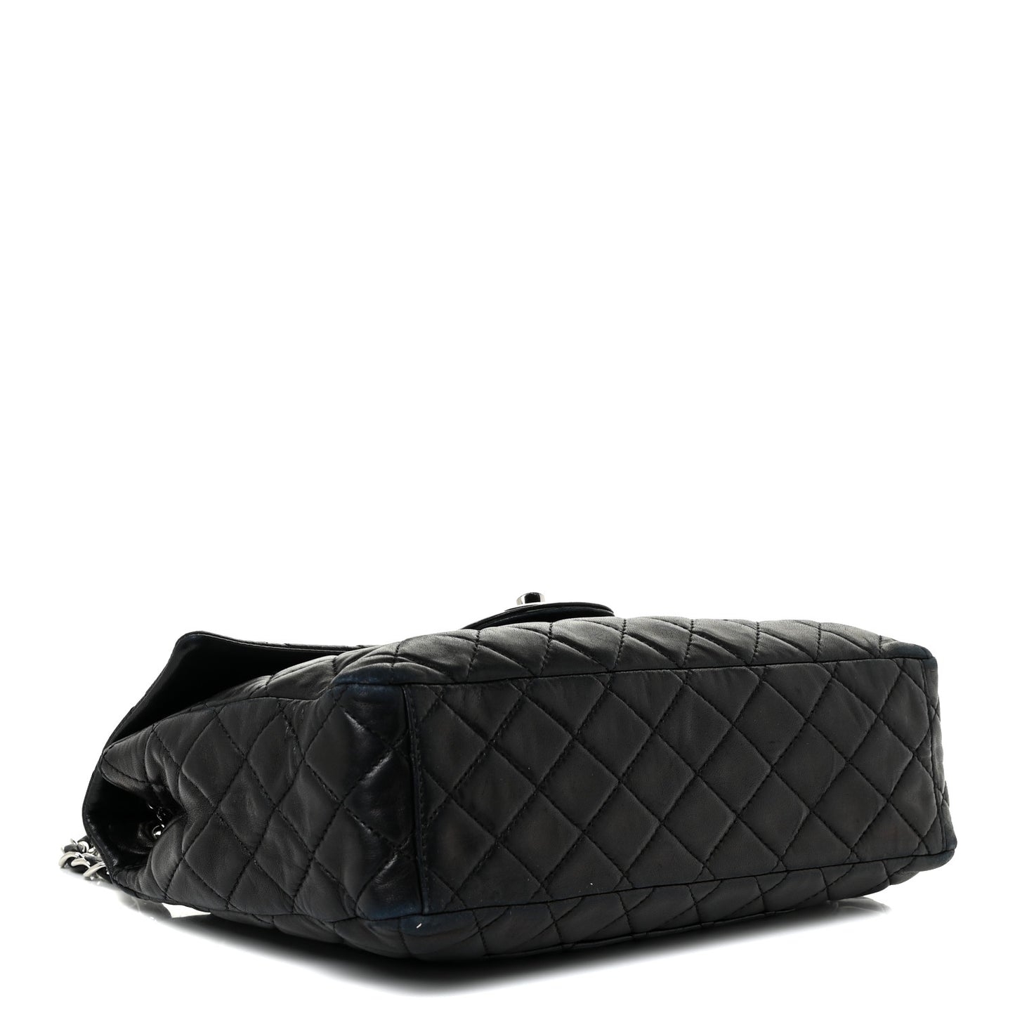 Washed Lambskin Quilted Maxi Single Flap Black