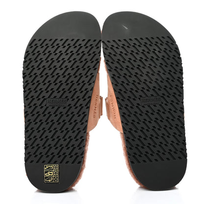 Hermes Suede Goatskin Woolskin Womens Chypre Sandals 37.5 Rose Aube 4 of 4