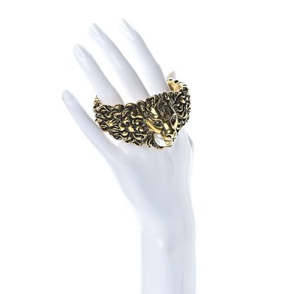 Gucci Metal Pearl Lion Head Cuff Bracelet 18 Aged Gold 2 of 7