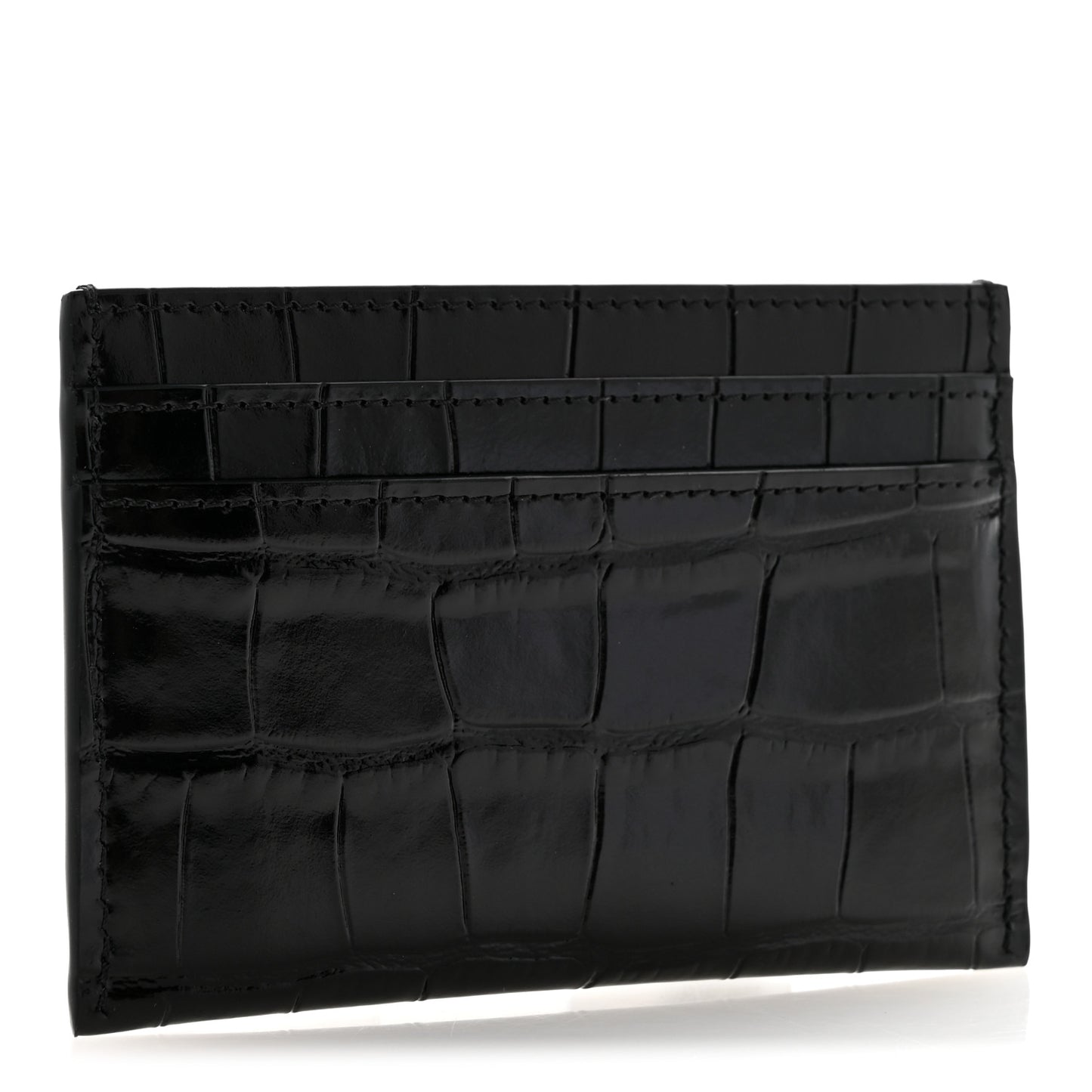 Calfskin Crocodile Embossed Crococo Card Holder Black