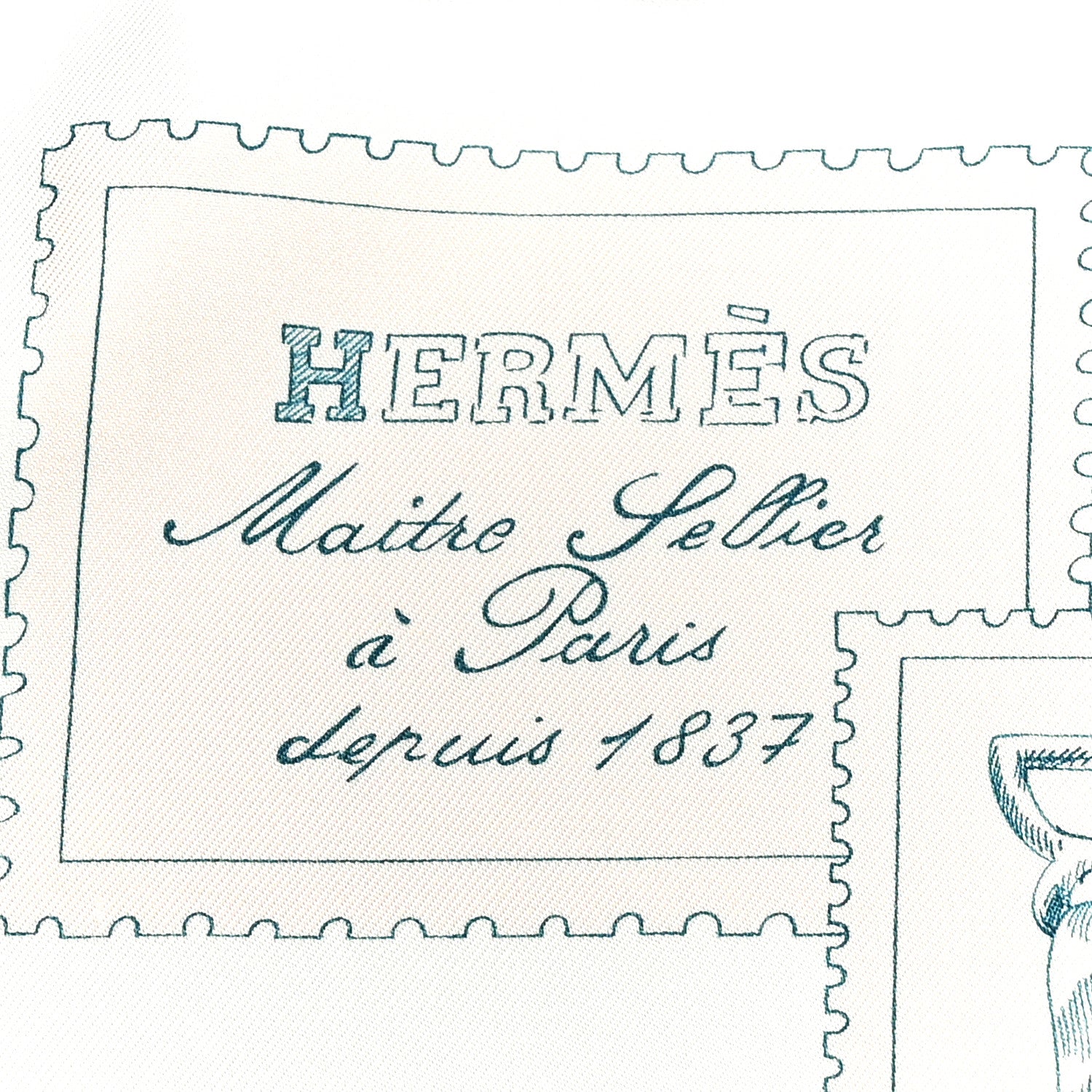 Hermes Silk Le Philateliste Du Faubourg Scarf 90 Rose Pale Gris White 2 of 5